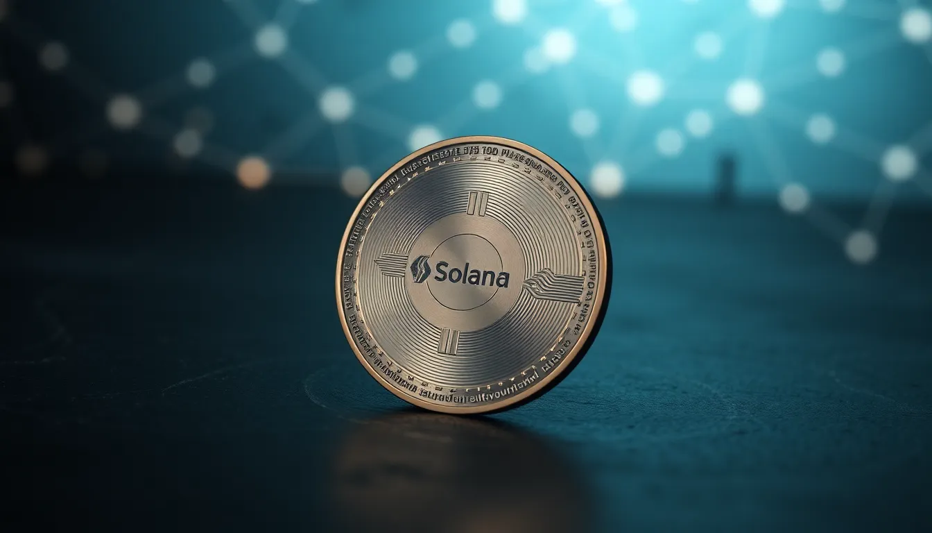 솔라나 로고와 블록체인 기술을 상징하는 이미지