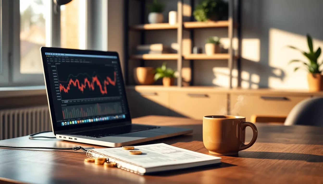 암호화폐 시장 분석 차트와 다양한 코인 아이콘